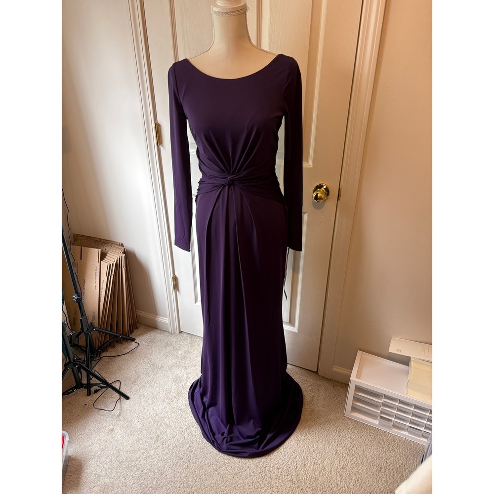 White by Vera Wang Gown Womens 4 Amethyst Purple Open Back Twist Front Formal